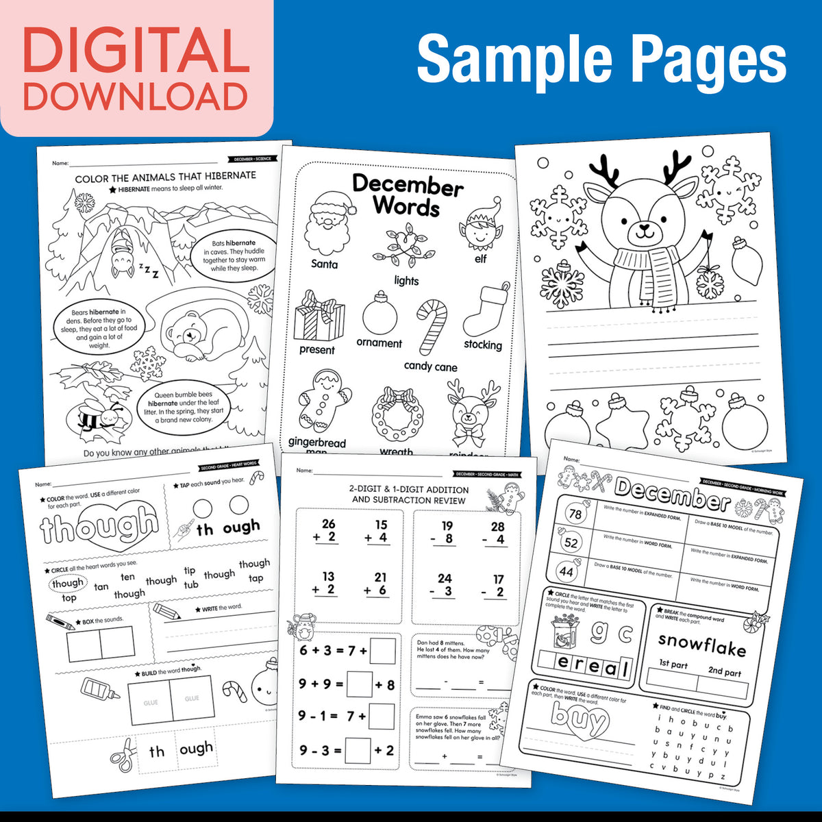Printable Second Grade December Thematic Unit Bundle