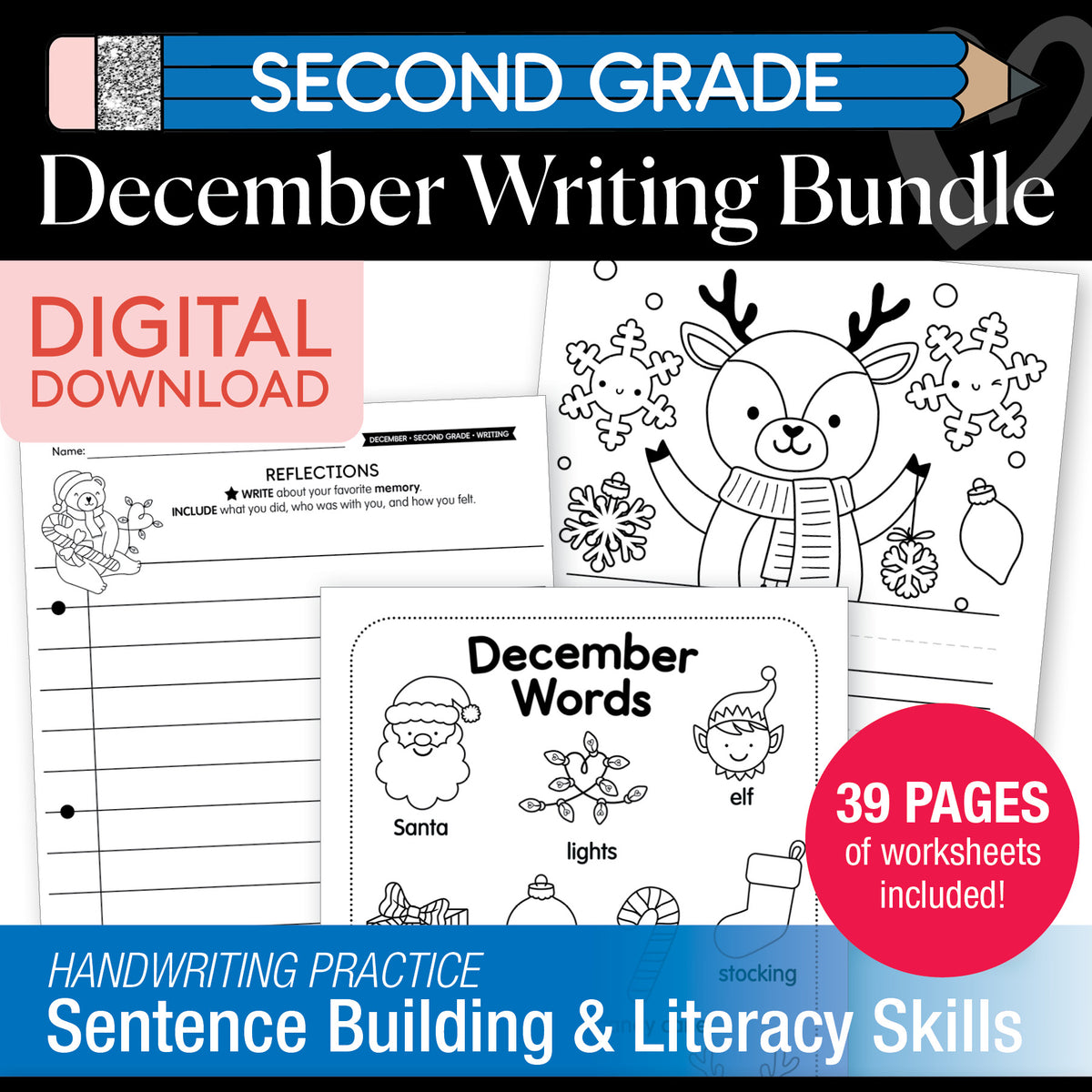 Printable Second Grade December Writing Bundle