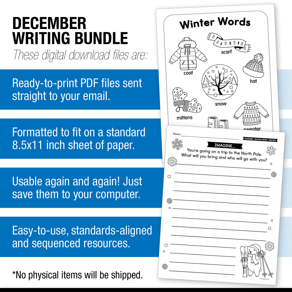 Printable Second Grade December Writing Bundle