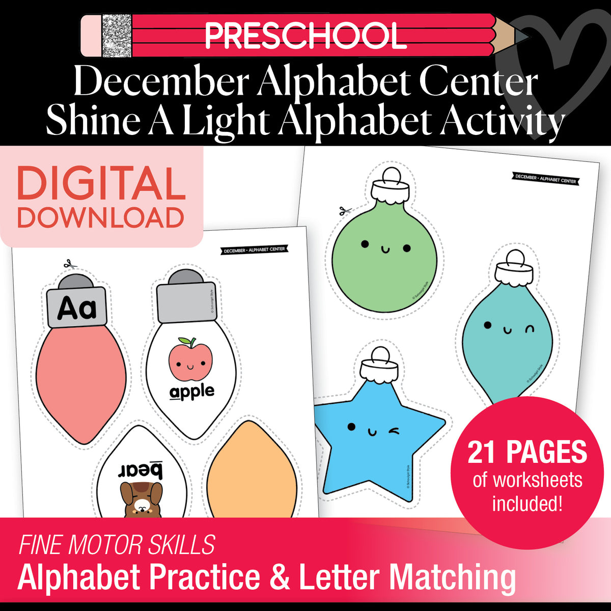 Printable Preschool December Alphabet Center Activities