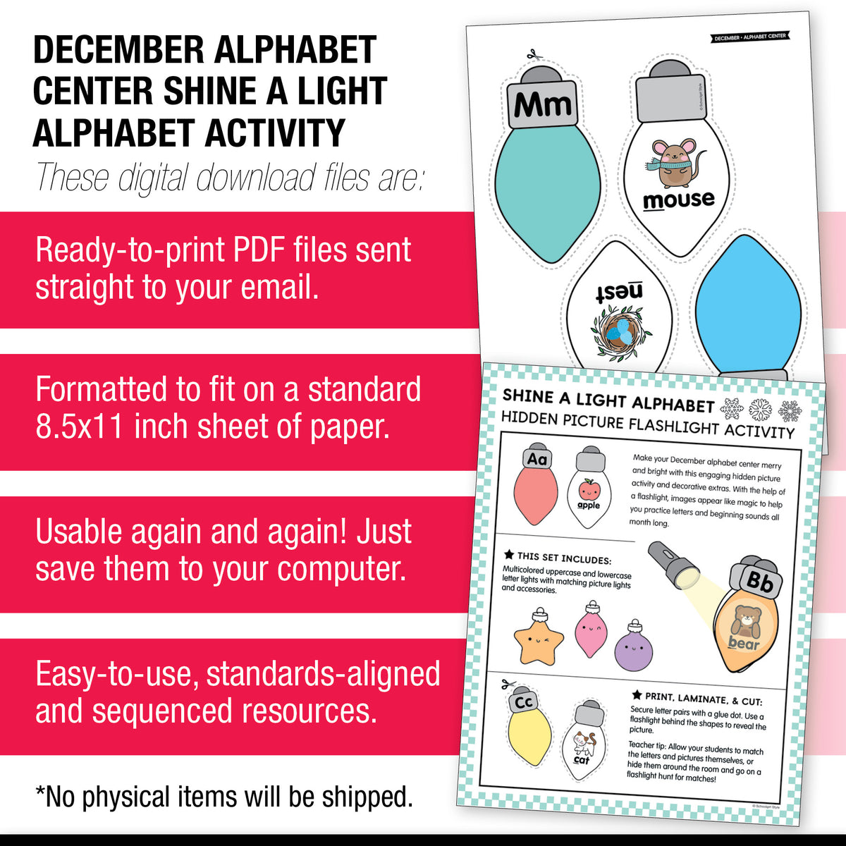 Printable Preschool December Alphabet Center Activities