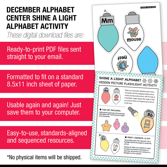 Printable Preschool December Alphabet Center Activities