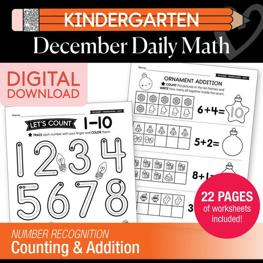 Printable Kindergarten December Daily Math Worksheets