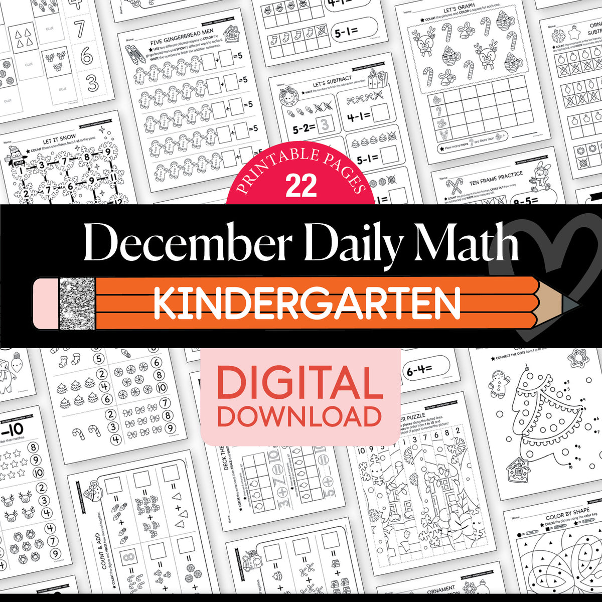  Printable Kindergarten December Daily Math Worksheets