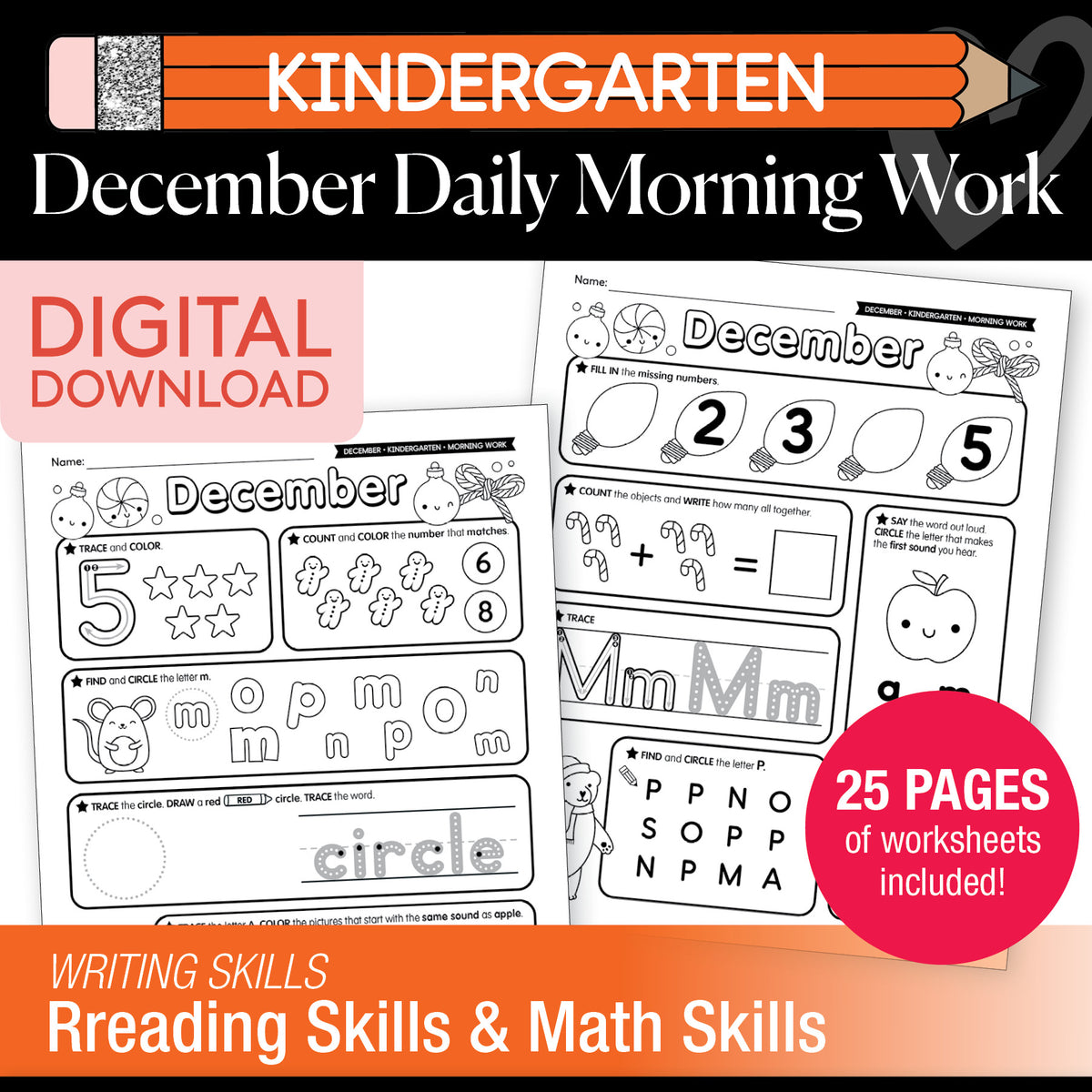 Printable Kindergarten December Daily Morning Work