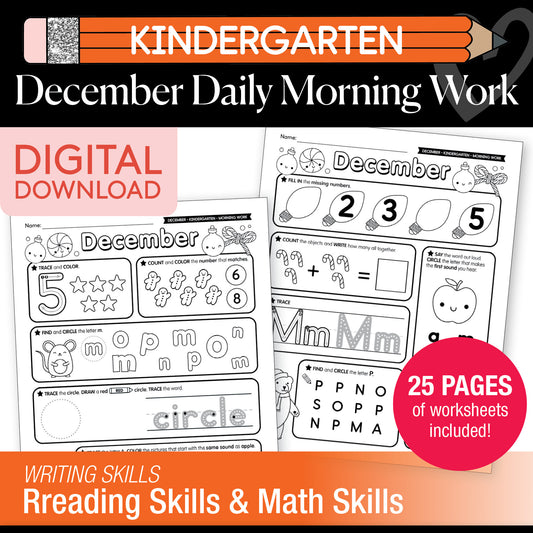 Printable Kindergarten December Daily Morning Work