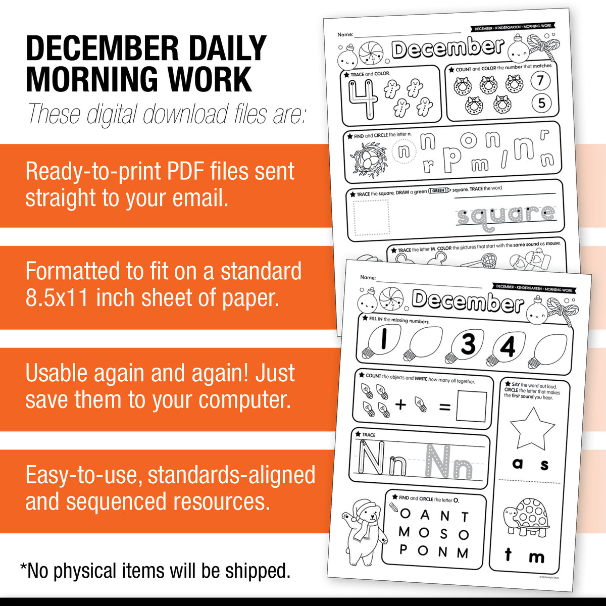 Printable Kindergarten December Daily Morning Work