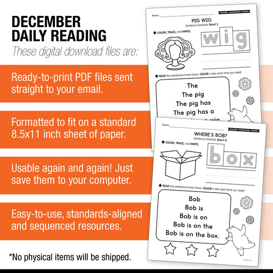 Printable Kindergarten December Daily Reading