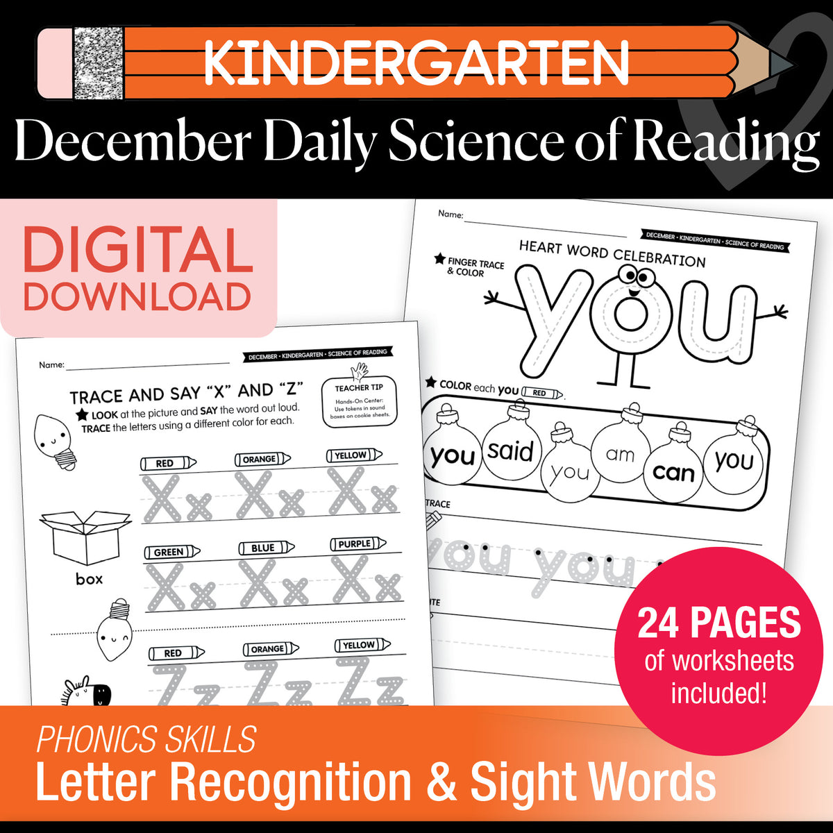 Printable Kindergarten December Daily Science of Reading