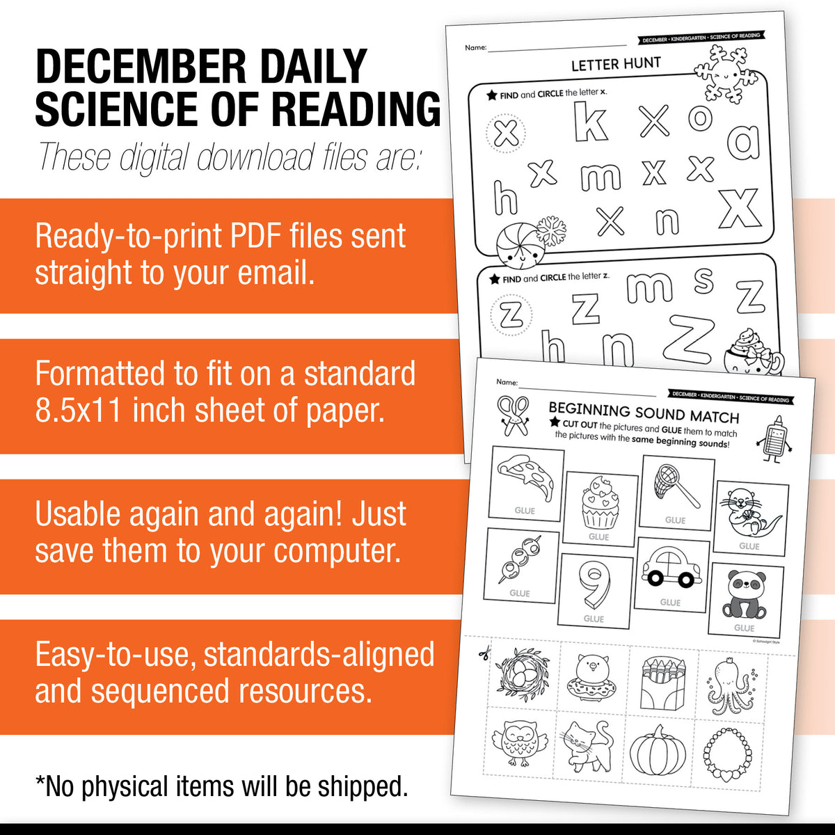 Printable Kindergarten December Daily Science of Reading