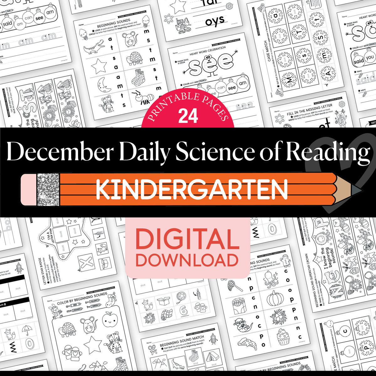 Printable Kindergarten December Daily Science of Reading