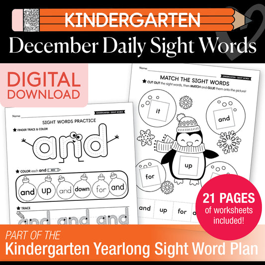 Printable Kindergarten December Daily Sight Words