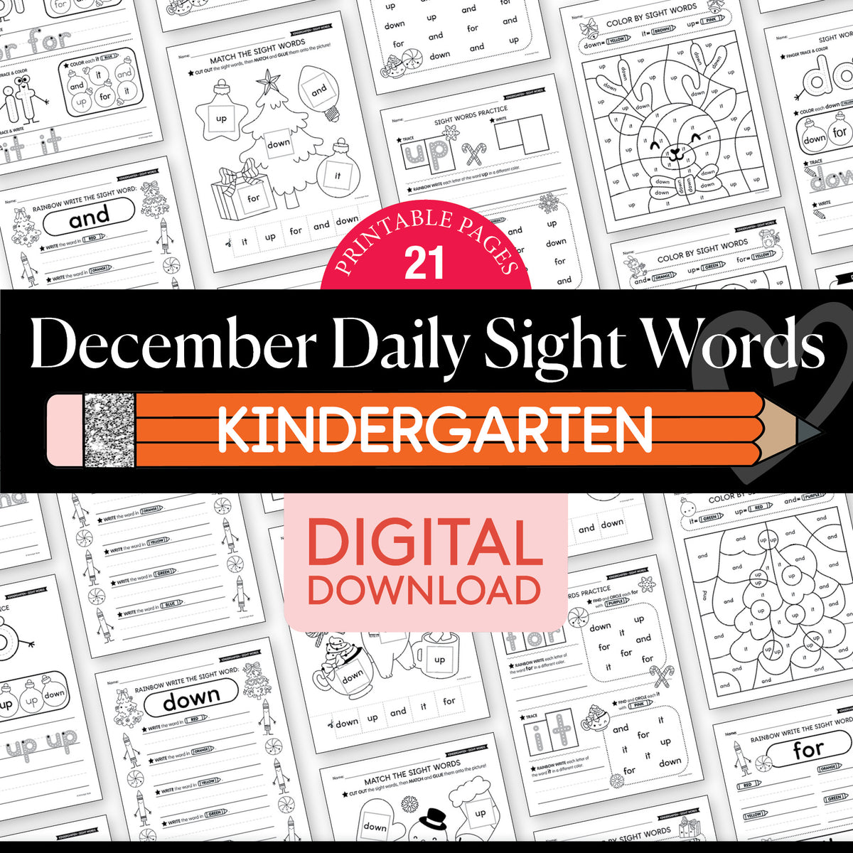 Printable Kindergarten December Daily Sight Words
