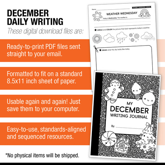 Printable Kindergarten December Daily Writing