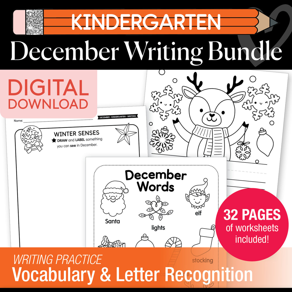 Printable Kindergarten December Writing Bundle