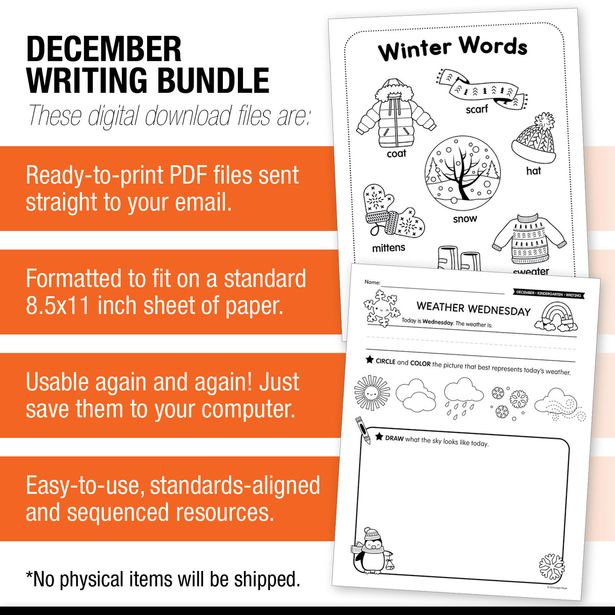 Printable Kindergarten December Writing Bundle