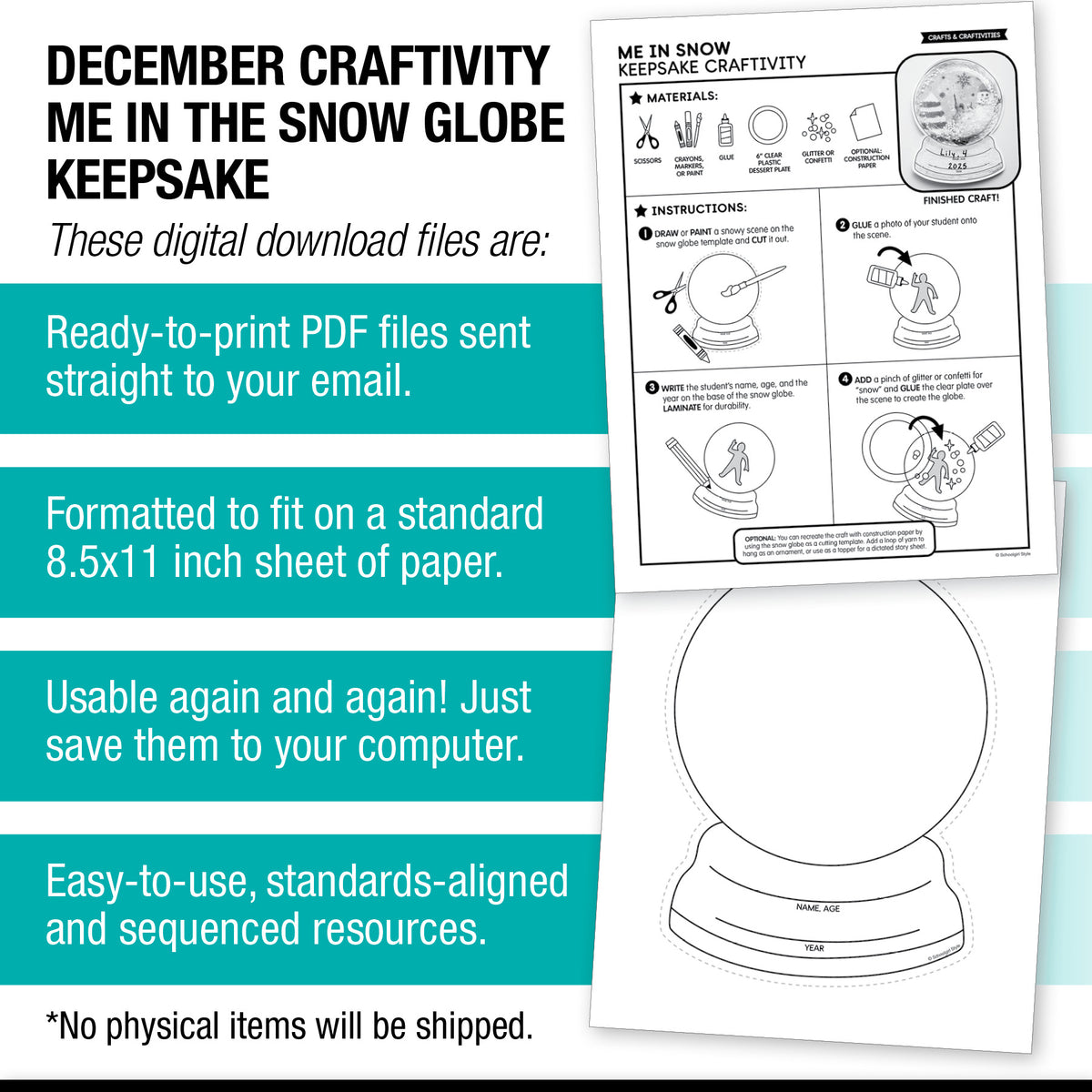Printable December "Me in Snow" Snow Globe Keepsake Craftivity