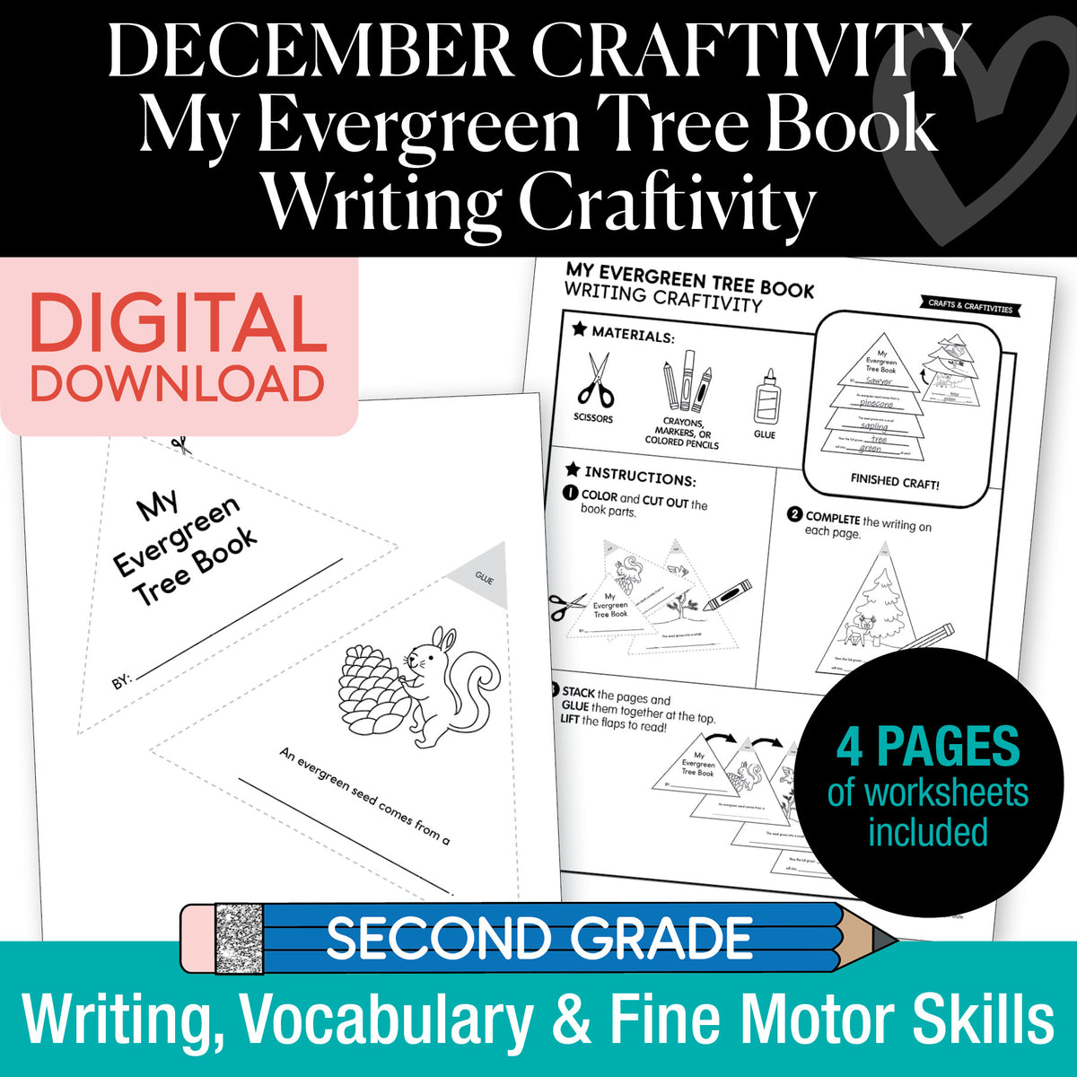 Printable December My Evergreen Tree Book Writing Craftivity