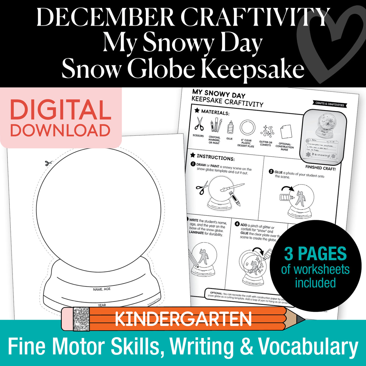 Printable December "My Snowy Day" Snow Globe Keepsake Craftivity