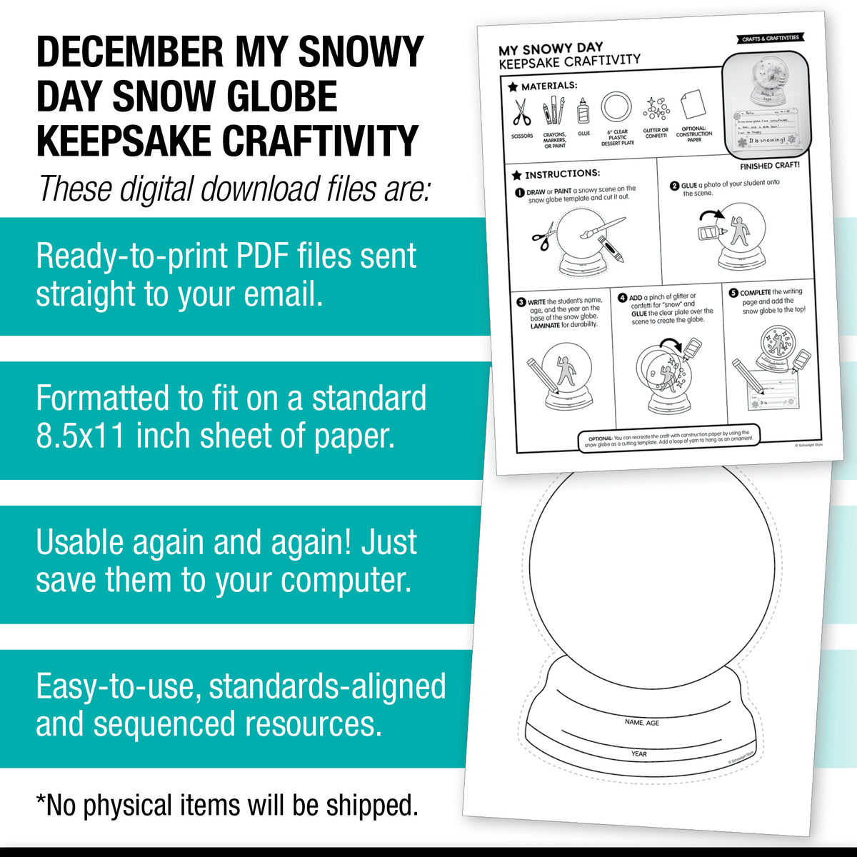 Printable December "My Snowy Day" Snow Globe Keepsake Craftivity