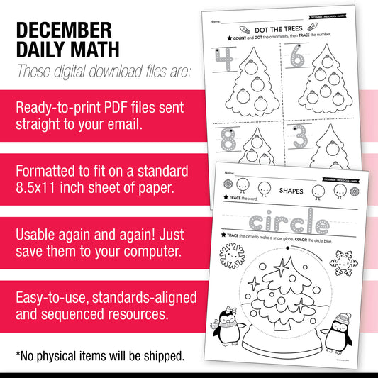 Printable Preschool December Daily Math