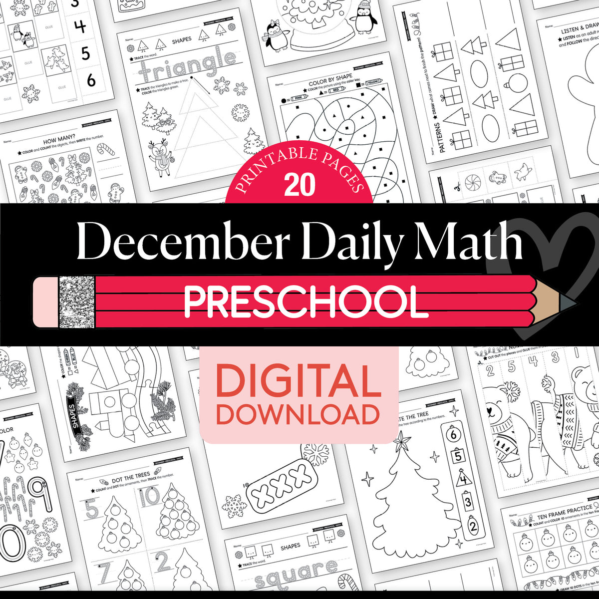 Printable Preschool December Daily Math