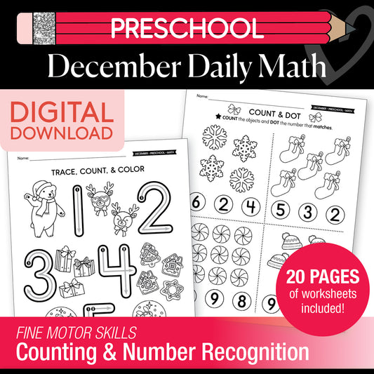Printable Preschool December Daily Math