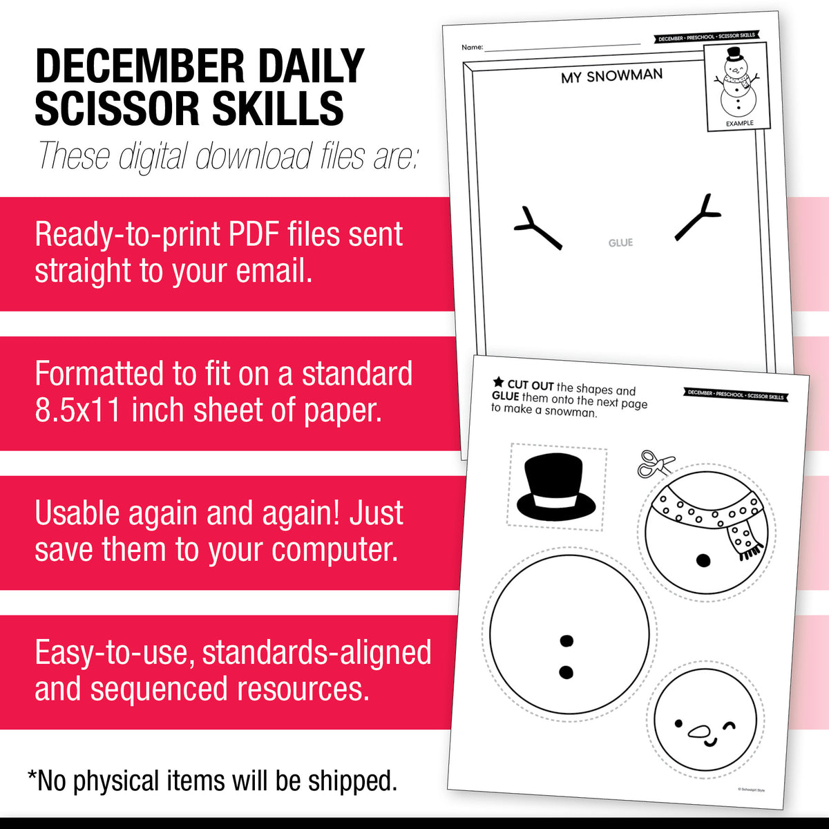 Printable Preschool December Daily Scissor Skills