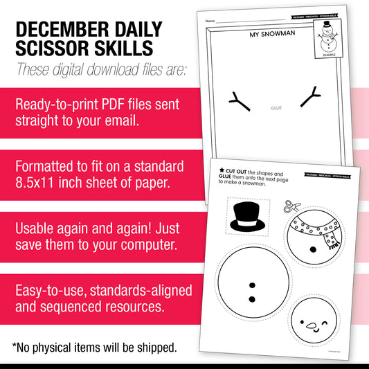 Printable Preschool December Daily Scissor Skills