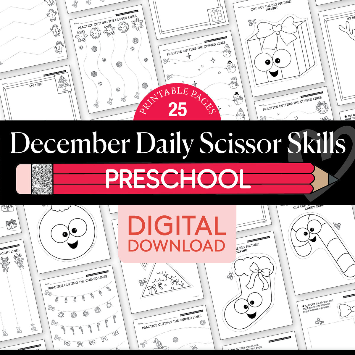 Printable Preschool December Daily Scissor Skills
