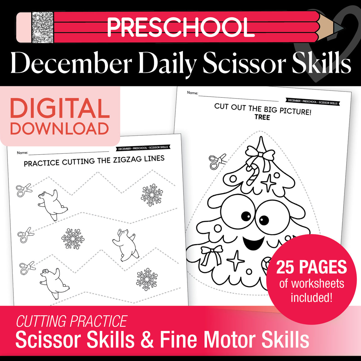 Printable Preschool December Daily Scissor Skills