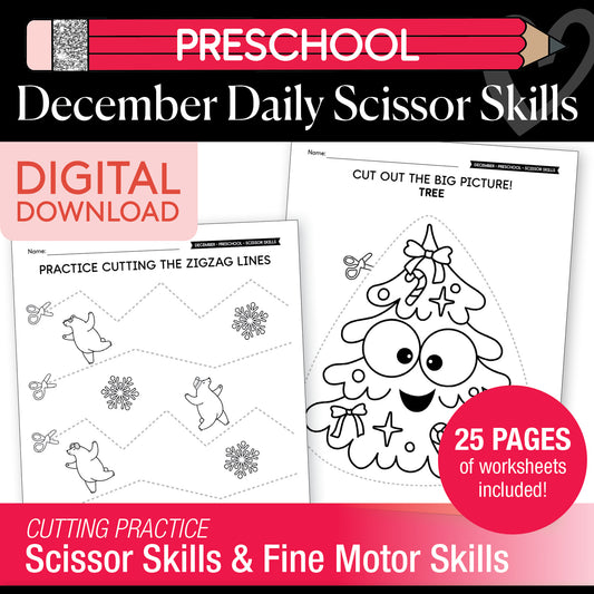 Printable Preschool December Daily Scissor Skills