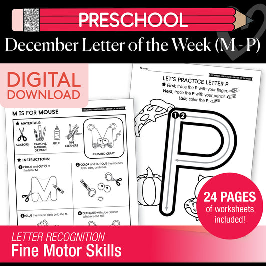 Printable Preschool December Letter of the Week (M-P)