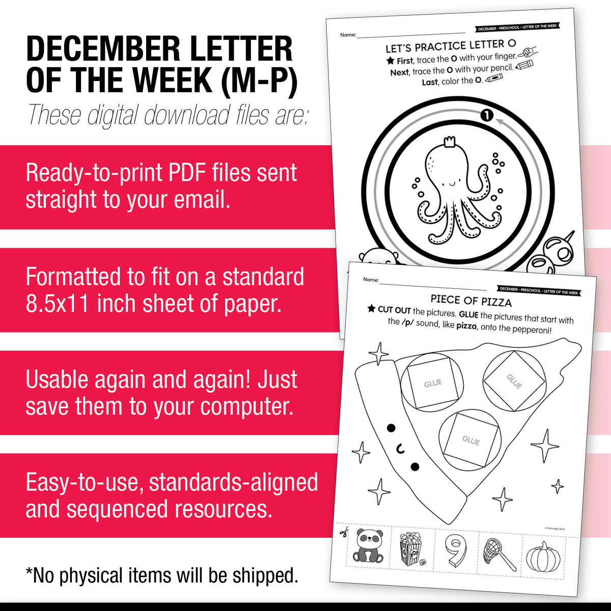 Printable Preschool December Letter of the Week (M-P)