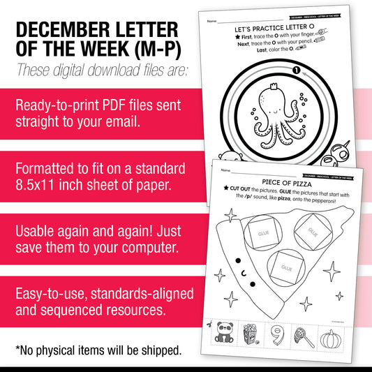 Printable Preschool December Letter of the Week (M-P)