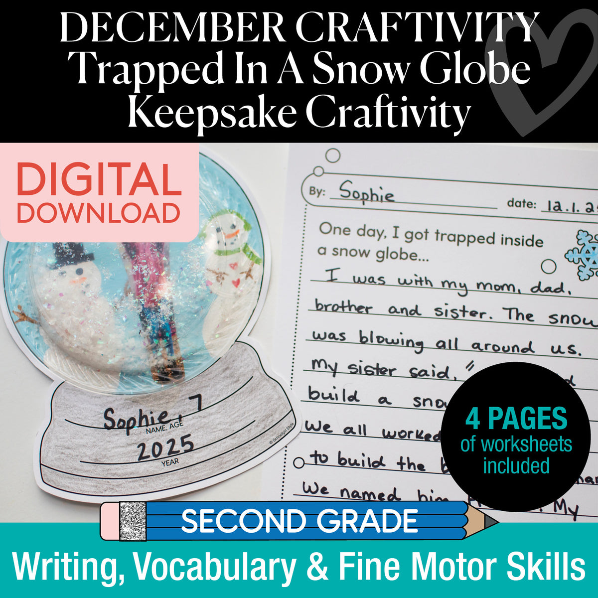 Printable December "Trapped In A Snow Globe" Snow Globe Keepsake Craftivity