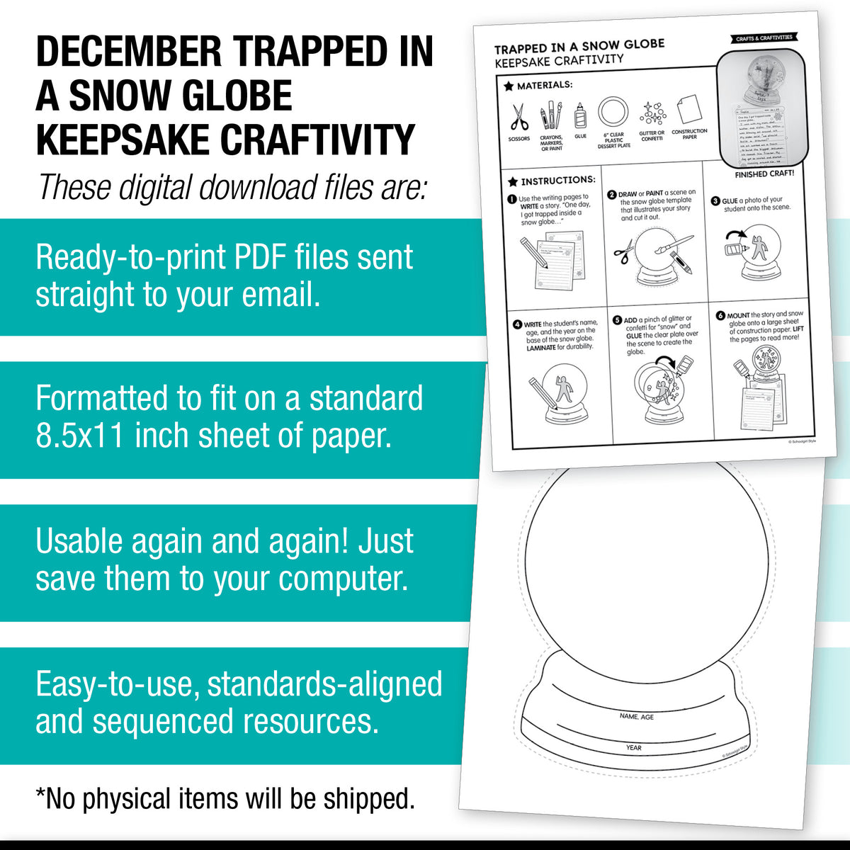 Printable December "Trapped In A Snow Globe" Snow Globe Keepsake Craftivity