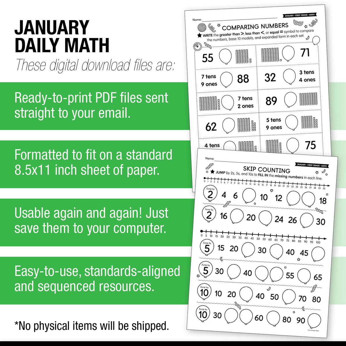 Printable First Grade January Daily Math