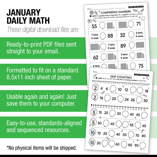 Printable First Grade January Daily Math