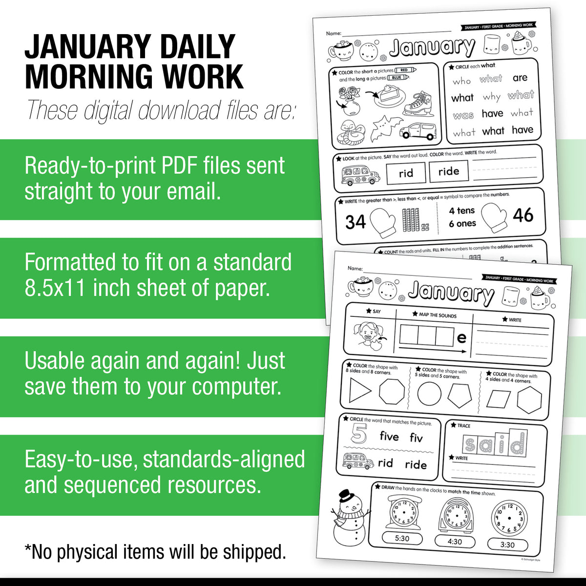 Printable First Grade January Daily Morning Work