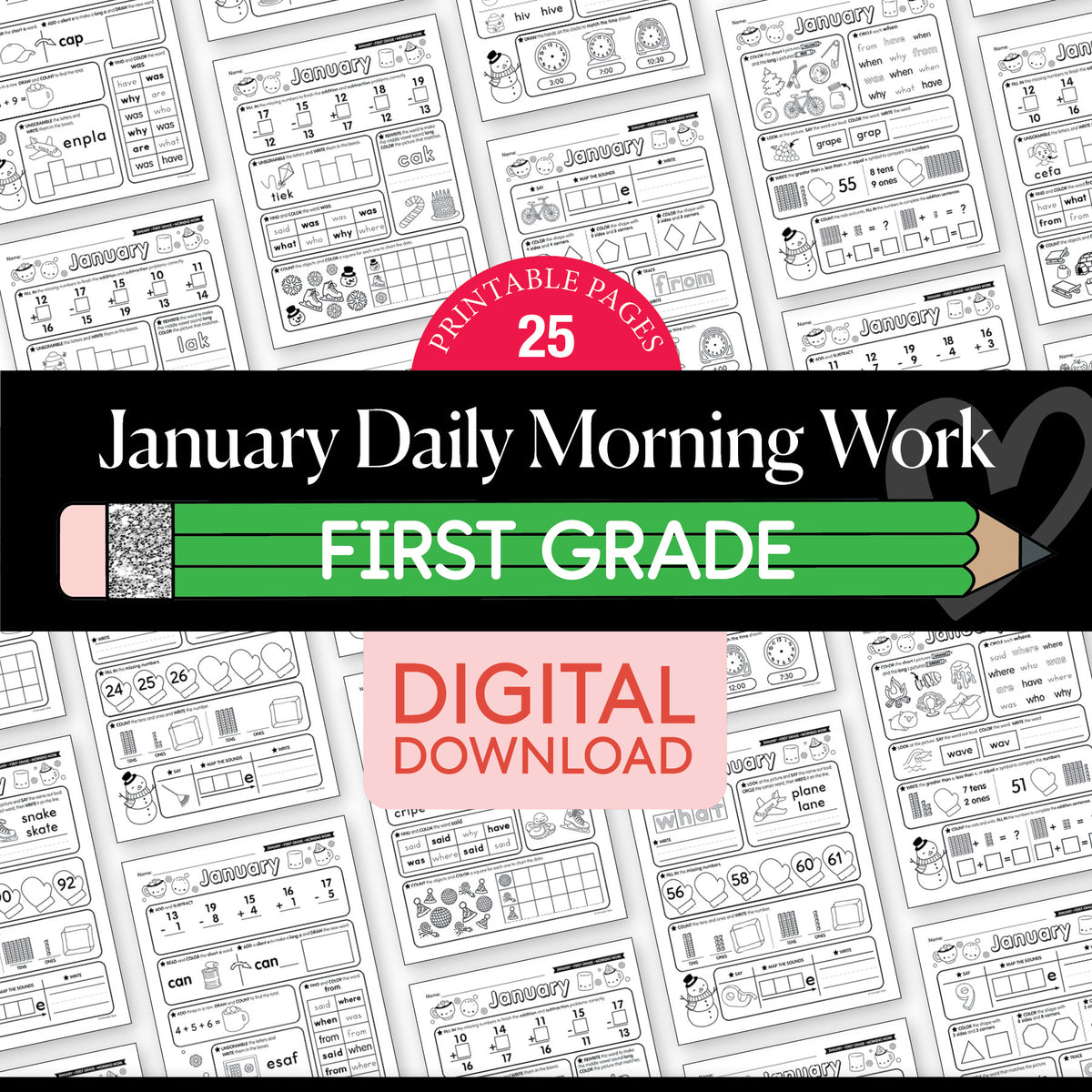 Printable First Grade January Daily Morning Work