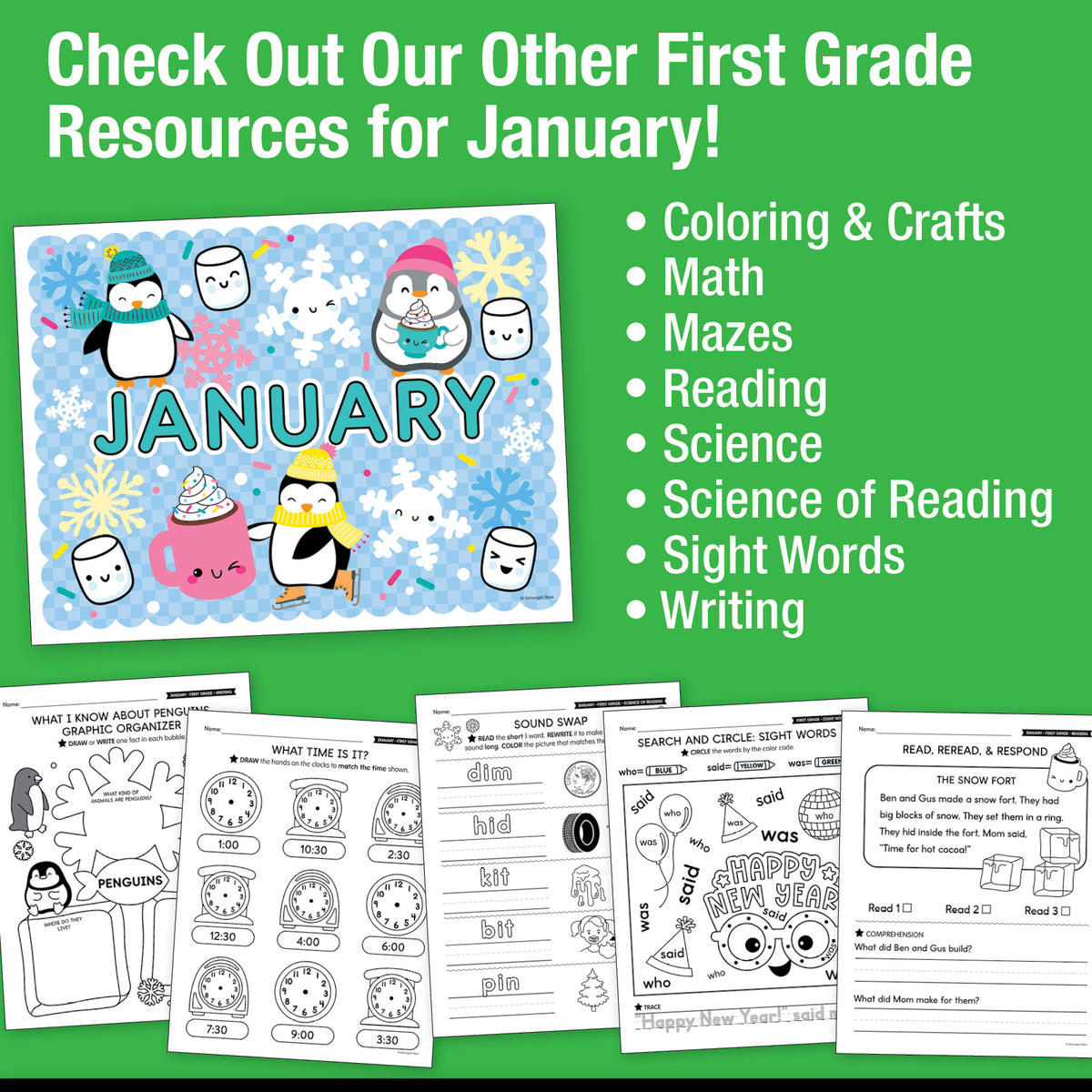 Printable First Grade January Daily Morning Work