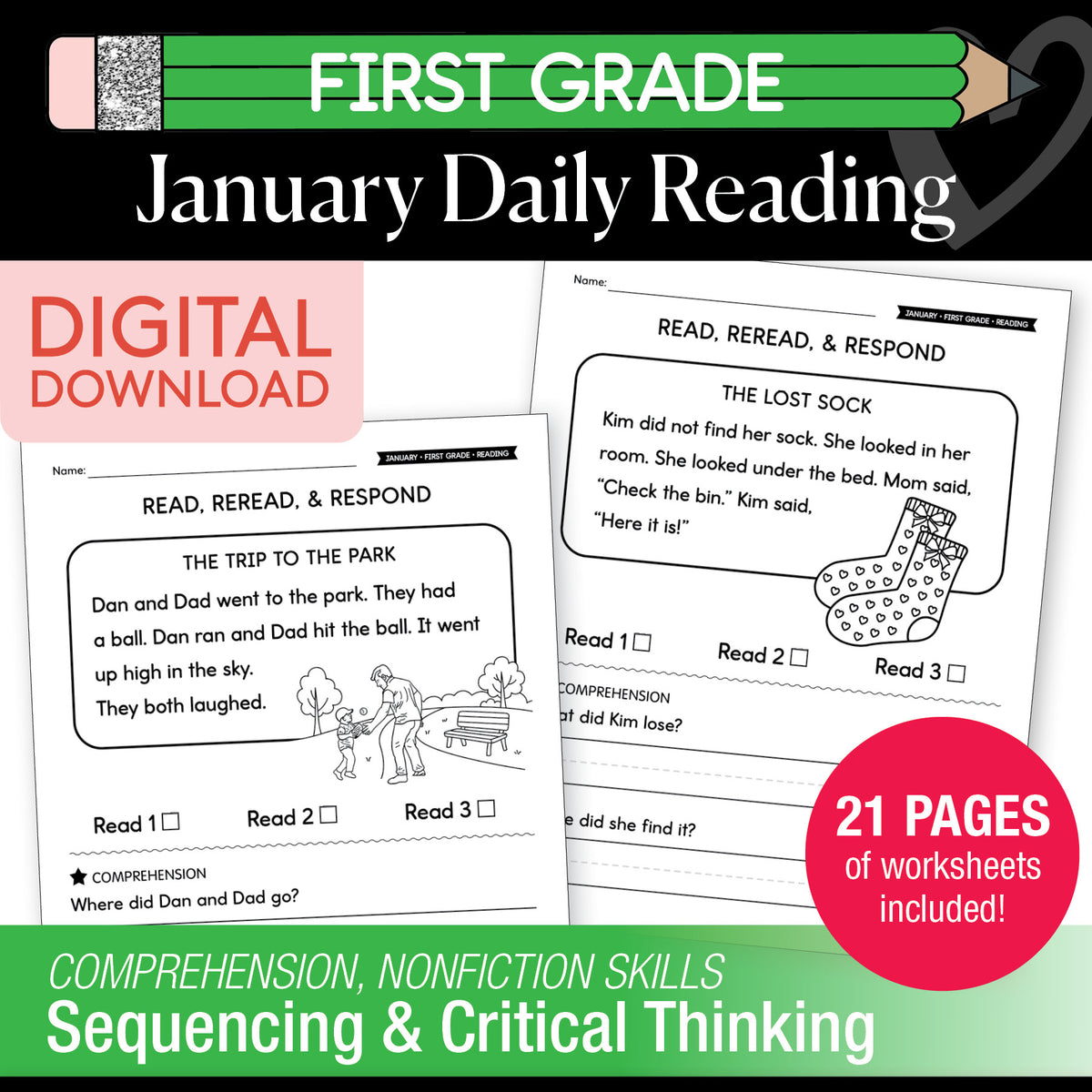 Printable First Grade January Daily Reading