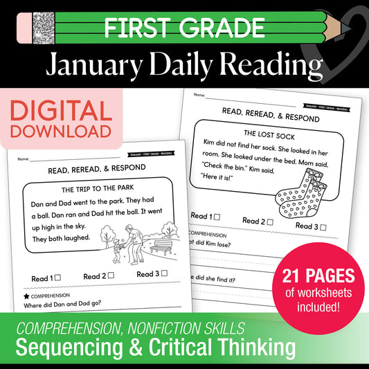 Printable First Grade January Daily Reading