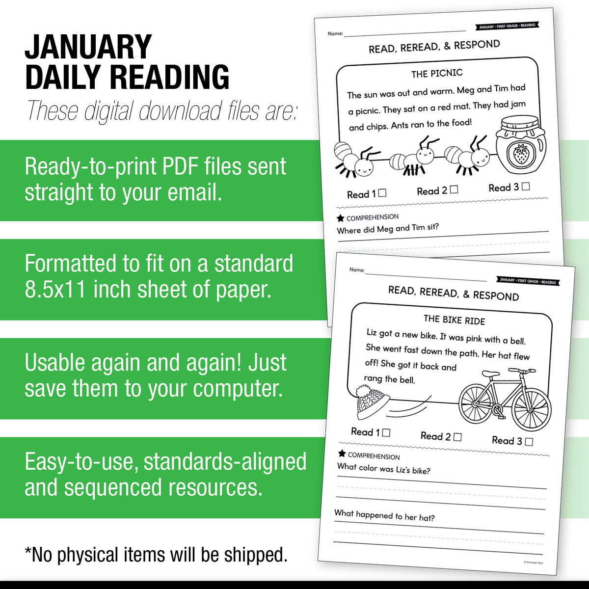 Printable First Grade January Daily Reading