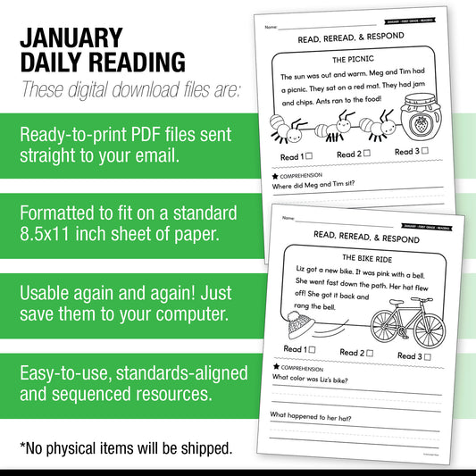 Printable First Grade January Daily Reading