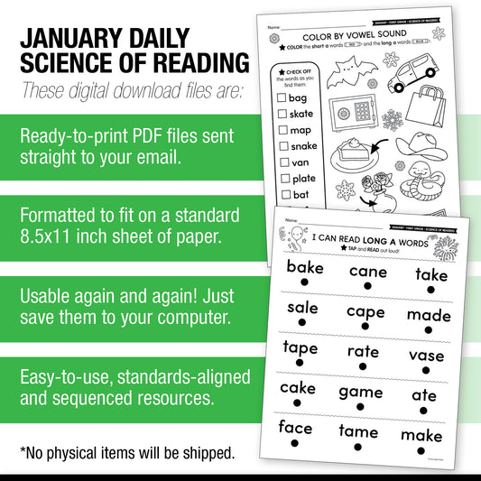 Printable First Grade January Daily Science of Reading