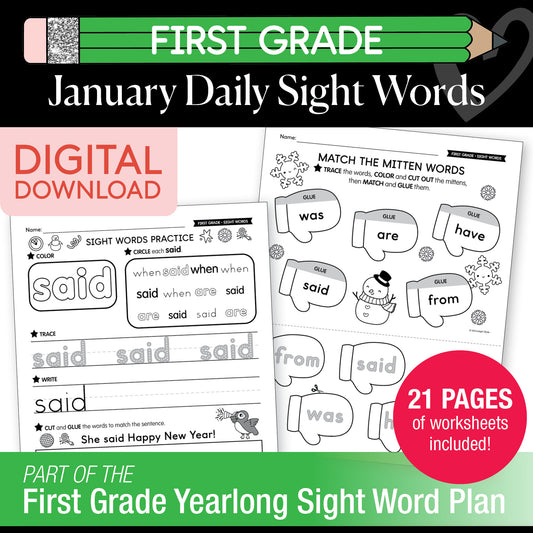 Printable First Grade January Daily Sight Words