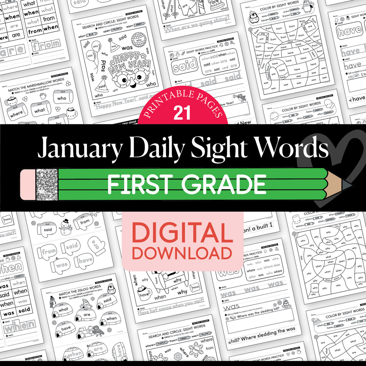 Printable First Grade January Daily Sight Words