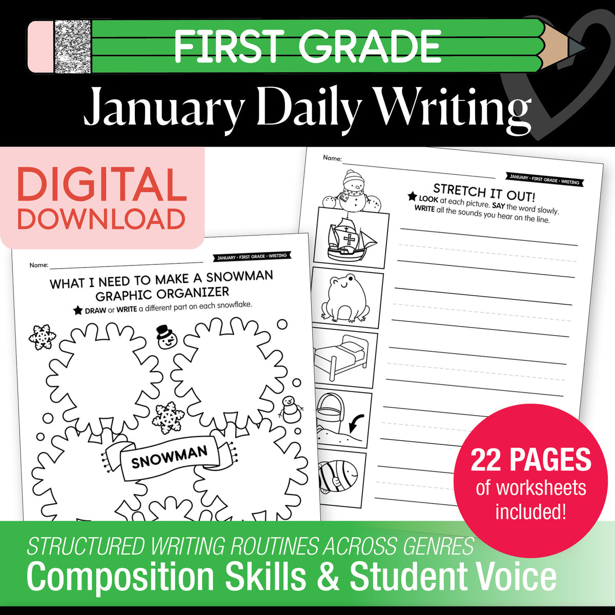 Printable First Grade January Daily Writing